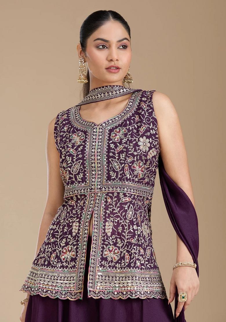 Wine Thread Work Georgette Salwar Suit - Indya