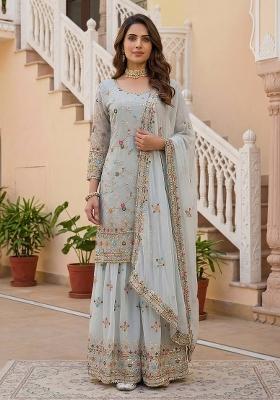 Grey Embroidery Georgette Salwar Suit