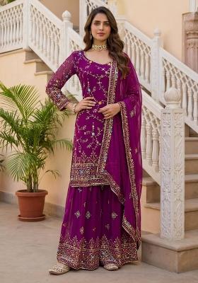 Wine Embroidery Georgette Salwar Suit