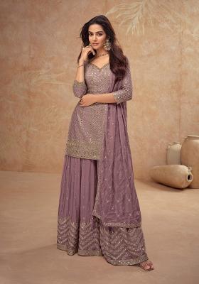 Pink Embroidery Silk Blend Salwar Kameez