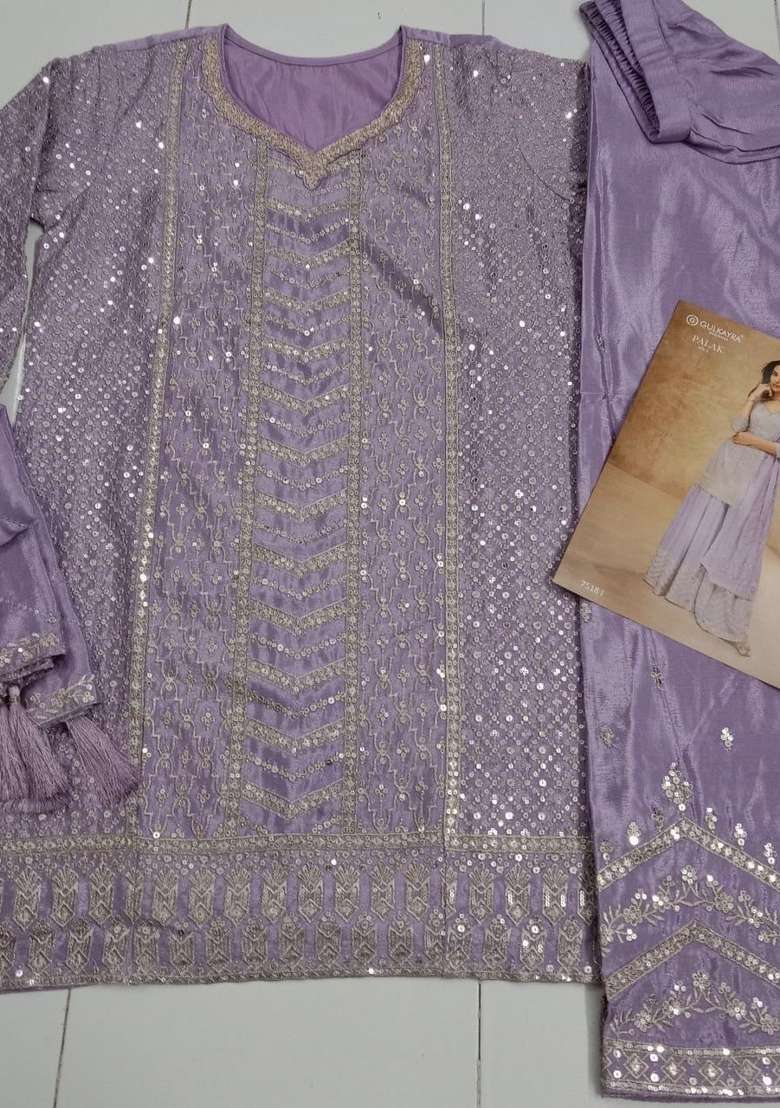 Lavender Embroidery Silk Blend Salwar Kameez - Indya