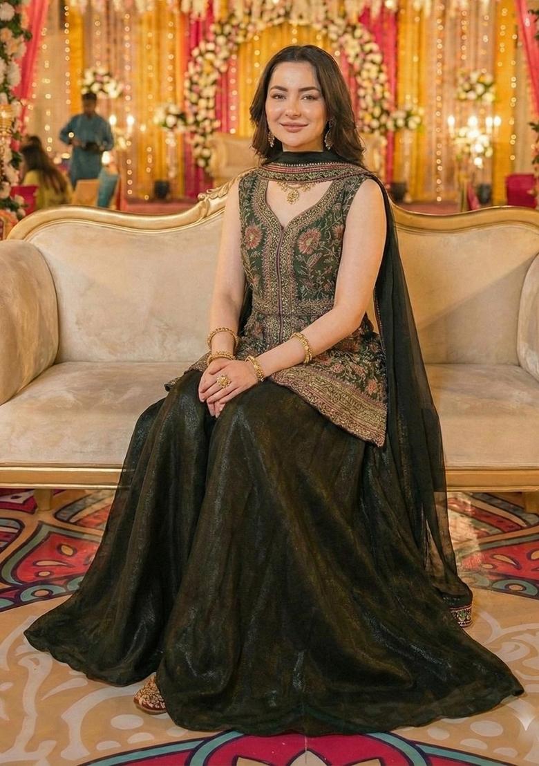 Mehendi Embroidery Georgette Sharara Set - Indya