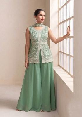 Green Embroidery Georgette Sharara Set
