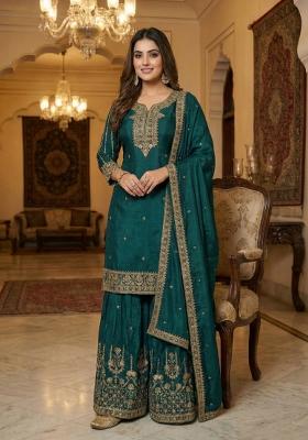 Dark Green Embroidery Silk Sharara Set