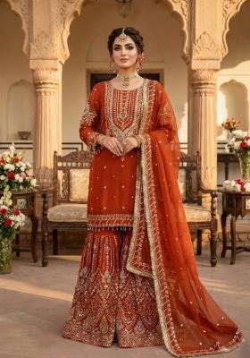 Orange Embroidery Georgette Sharara Set