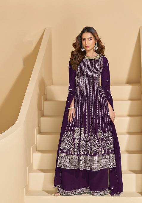 Violet Sequin Georgette Salwar Kameez — view on Indya