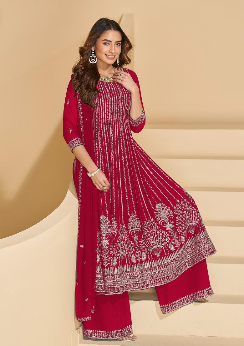 Dark Pink Sequin Georgette Salwar Kameez - Indya