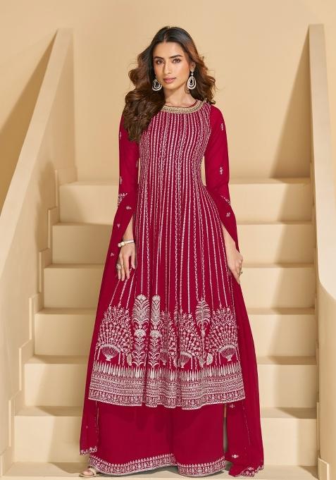 Dark Pink Sequin Georgette Salwar Kameez — view on Indya