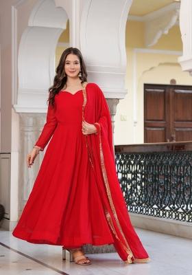 Red Solid Georgette Anarkali Set