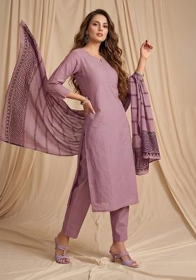Dusty Lavender Solid Silk Kurta Set