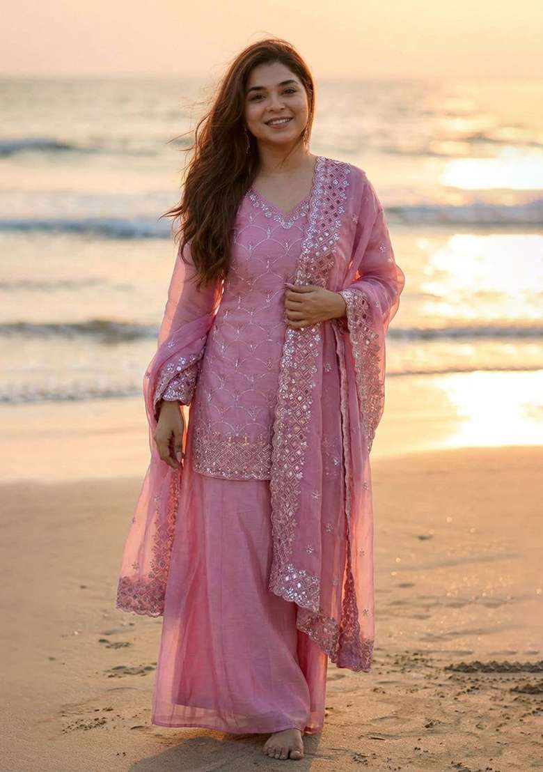 Pink Embroidery Jimmy Choo Kurta Set - Indya