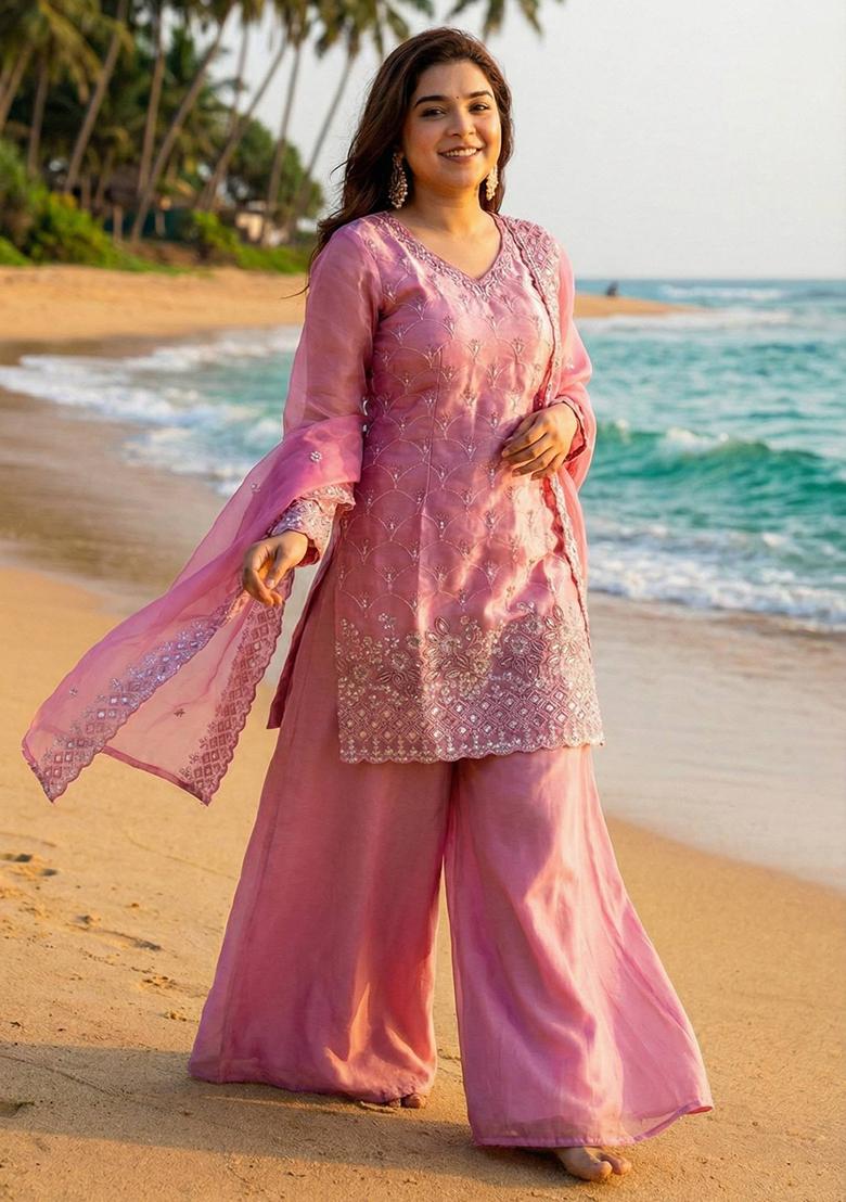 Pink Embroidery Jimmy Choo Kurta Set - Indya