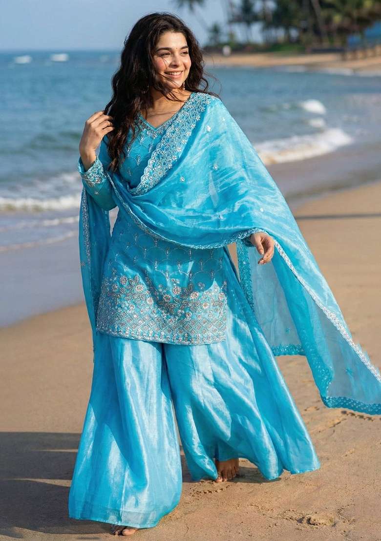 Blue Embroidery Jimmy Choo Kurta Set - Indya