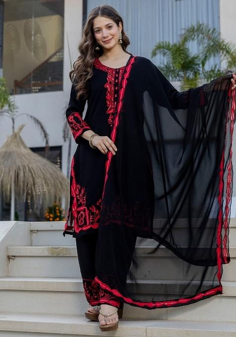Black Thread Work Georgette Kurta Set