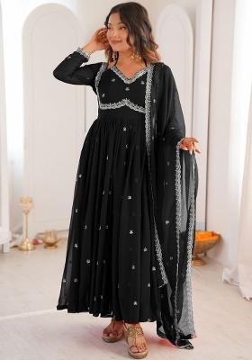Black Thread Work Georgette Kurta Set