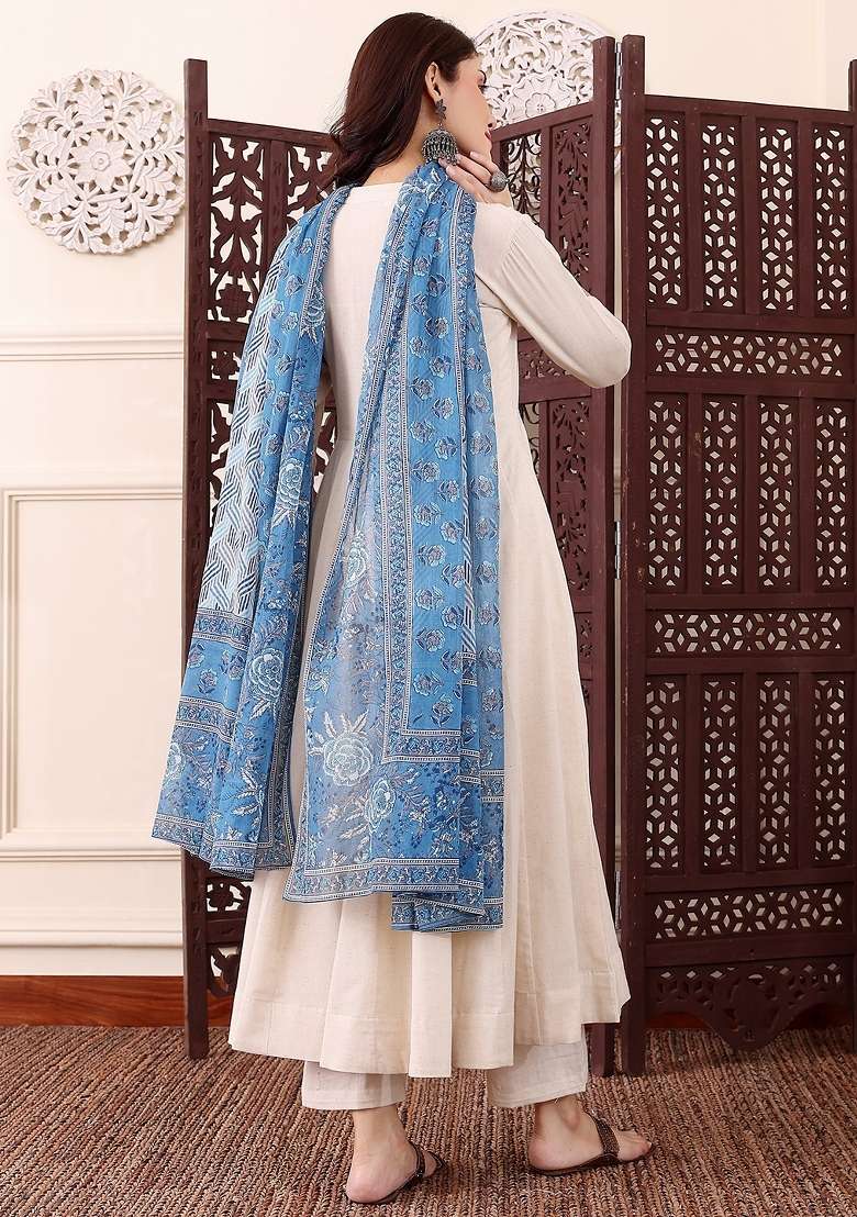 Cream Solid Silk Kurta Set - Indya