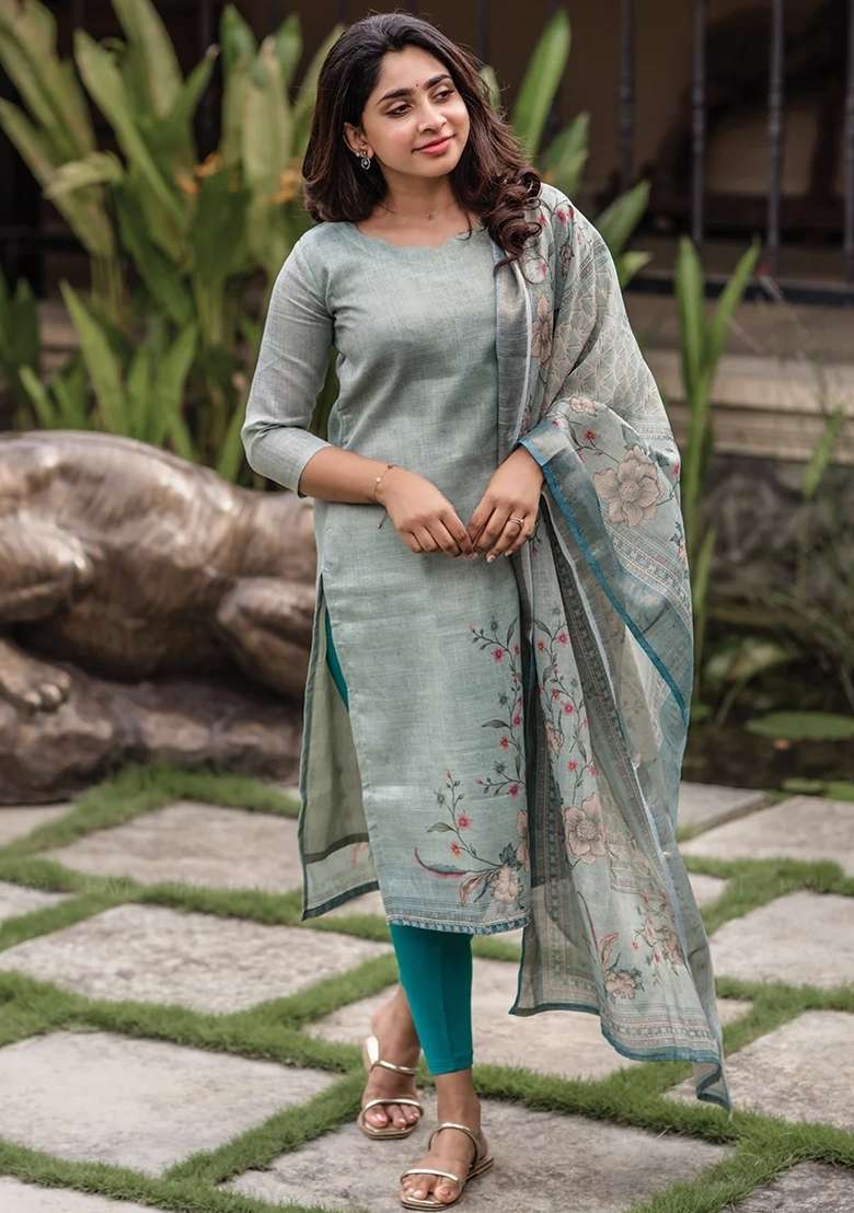 Sea Green Floral Print Cotton Kurta Set - Indya