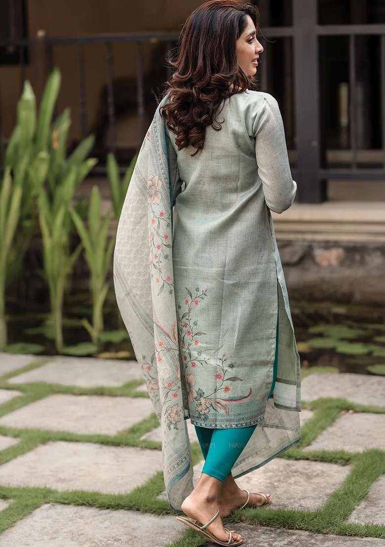 Sea Green Floral Print Cotton Kurta Set - Indya