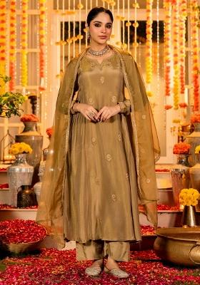 Golden Thread Work Chanderi Kurta Set