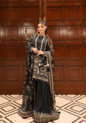 Black Printed Georgette Kurta Set