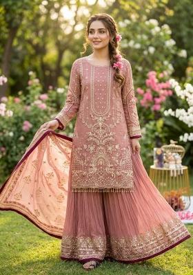 Light Pink Printed Georgette Kurta Set