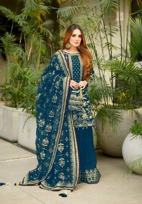 Navy Blue Printed Georgette Kurta Set