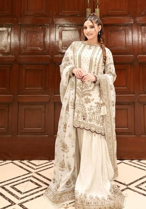 White Printed Georgette Kurta Set