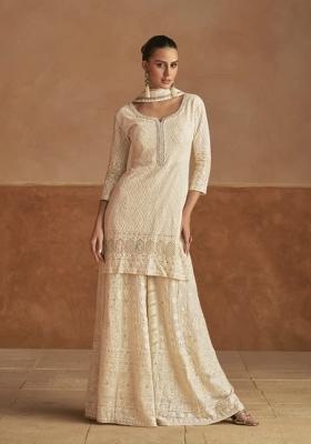 Cream Embroidery Georgette Salwar Kameez