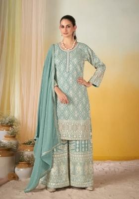 Sky Blue Embroidery Georgette Salwar Kameez
