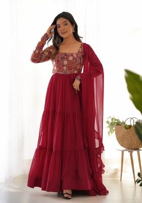 Maroon Thread Work Georgette Salwar Kameez