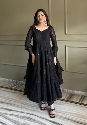 Black Thread Work Georgette Salwar Kameez