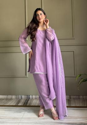 Lavender Thread Work Silk Salwar Kameez