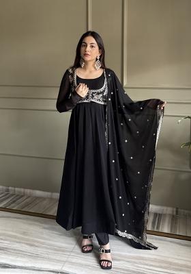Black Thread Work Georgette Salwar Kameez