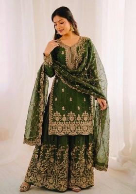 Green Thread Work Silk Salwar Kameez