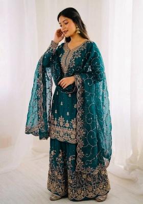 Morpeach Thread Work Silk Salwar Kameez