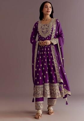 Wine Thread Work Chinon Salwar Kameez