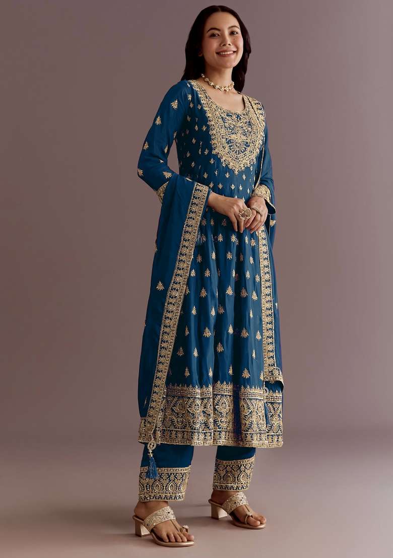 Morpeach Thread Work Chinon Salwar Kameez - Indya