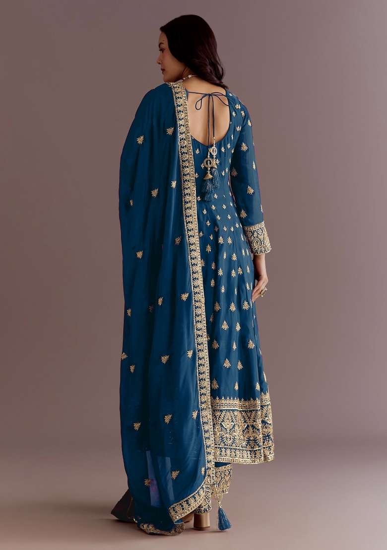 Morpeach Thread Work Chinon Salwar Kameez - Indya