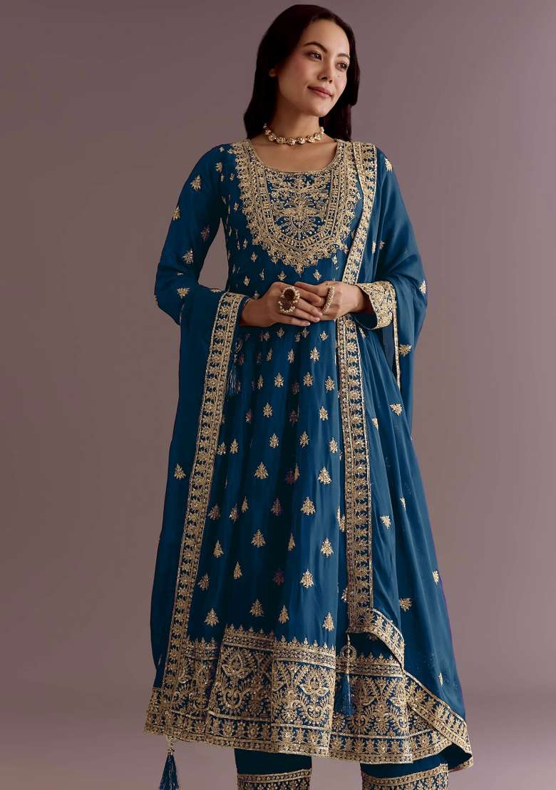 Morpeach Thread Work Chinon Salwar Kameez - Indya