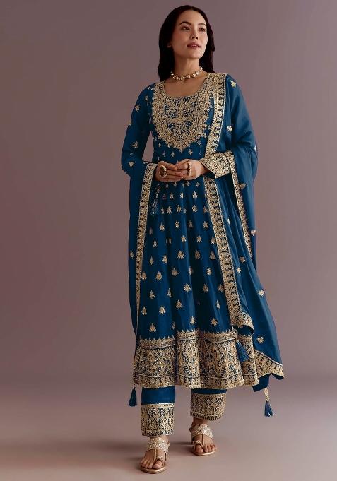 Morpeach Thread Work Chinon Salwar Kameez