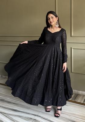 Black Sequin Work Georgette Kurta Set