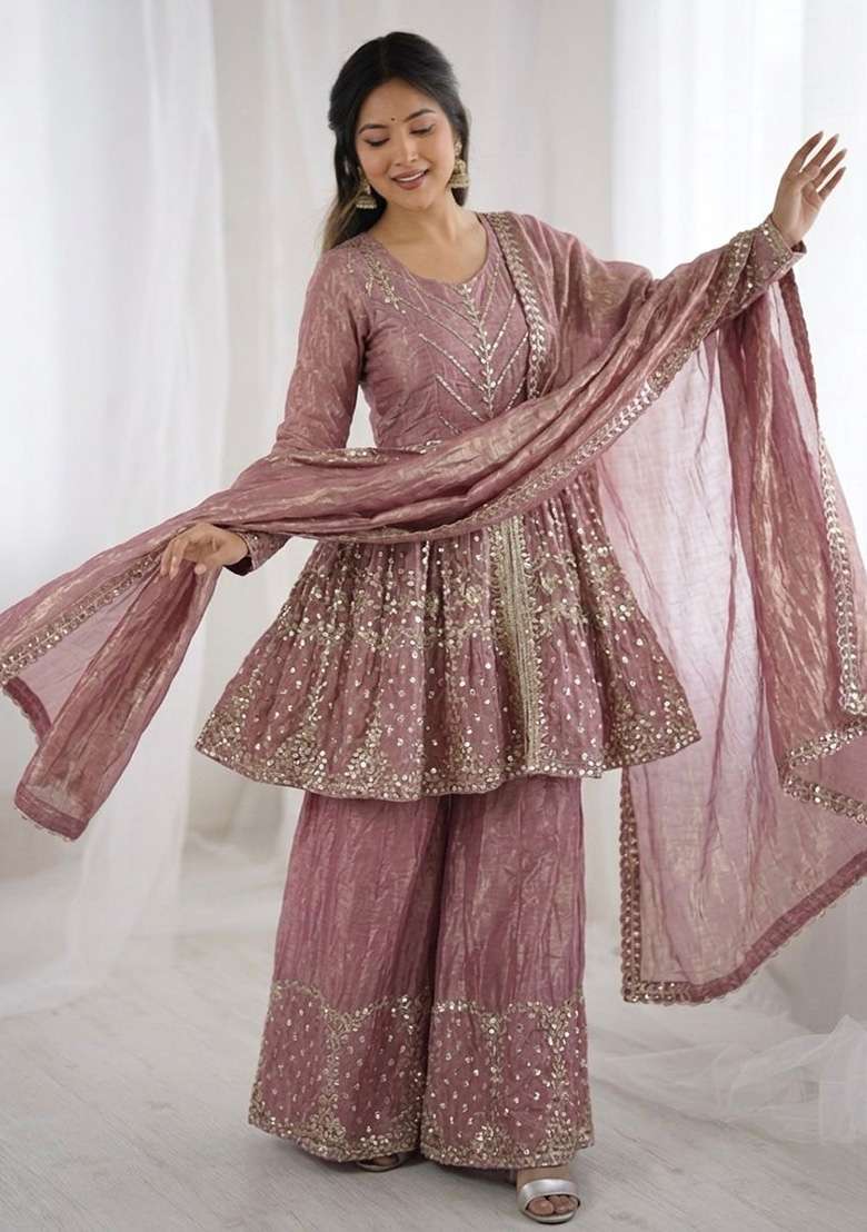 Pink Embroidered Silk Blend Kurta Set - Indya