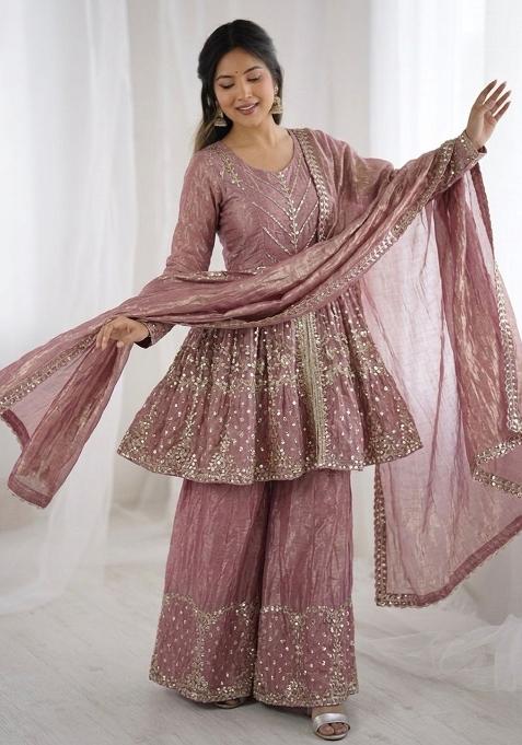 Pink Embroidered Silk Kurta Set