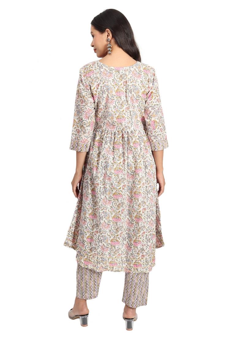Pink Printed Cotton Kurta Set - Indya