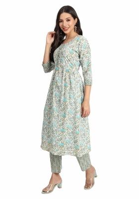 Blue Printed Cotton Kurta Set