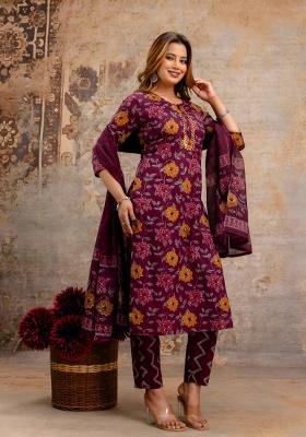 Red Printed Cotton Kurta Set