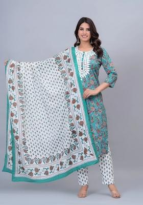 Blue Printed Cotton Kurta Set