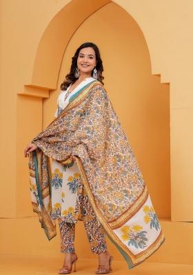 Blue Printed Cotton Kurta Set