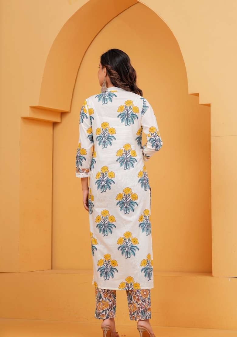 Blue Printed Cotton Kurta Set - Indya