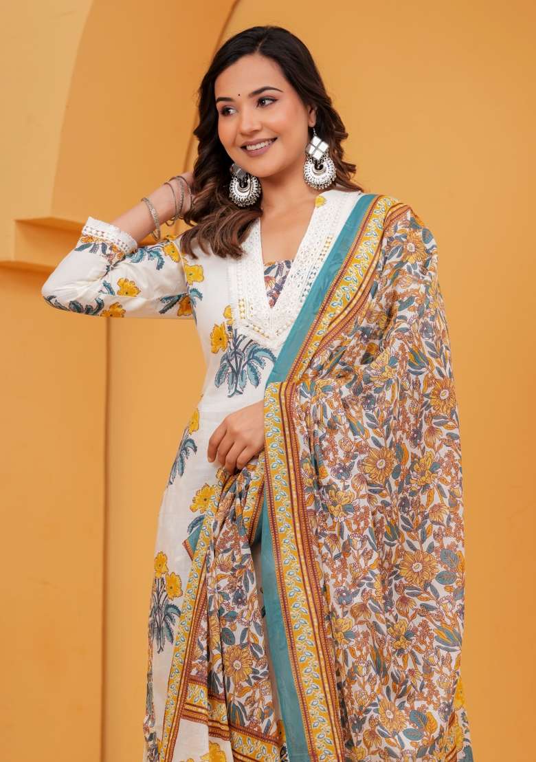 Blue Printed Cotton Kurta Set - Indya